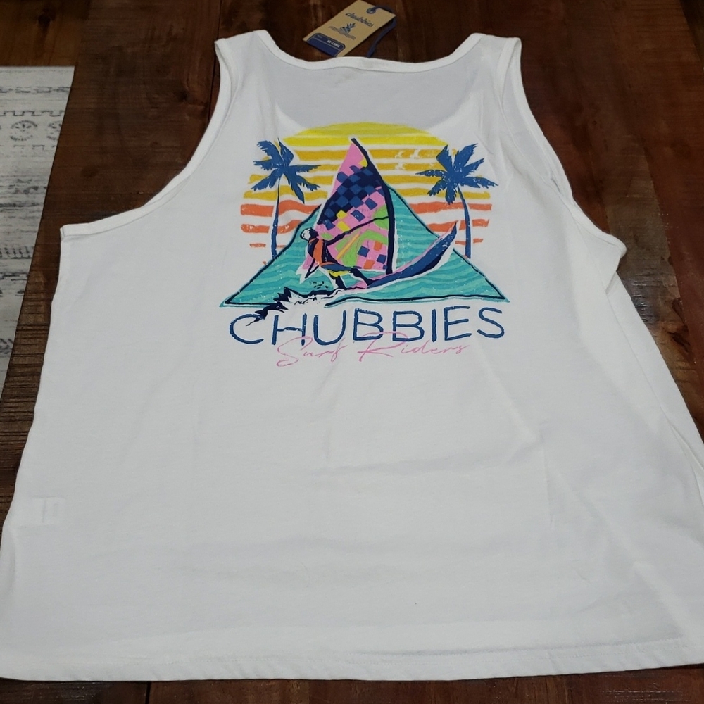 Chubbies White Tank Top with Colorful Graphic NWT